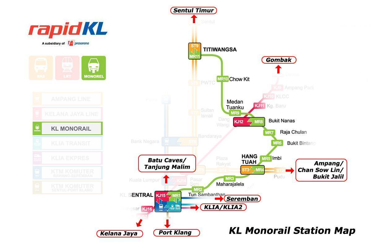 კუალა ლუმპურის monorail რუკა