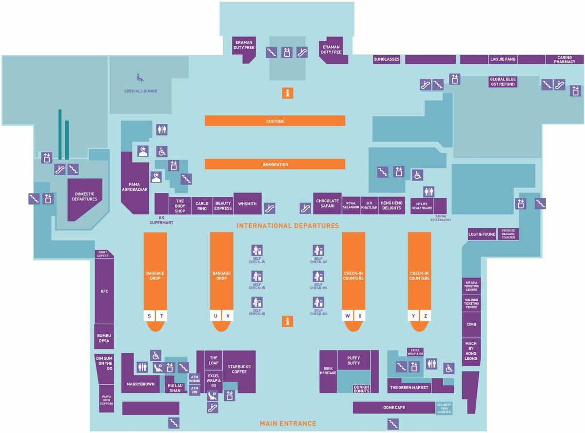 klia საერთაშორისო ჩამოსვლის დარბაზში რუკა