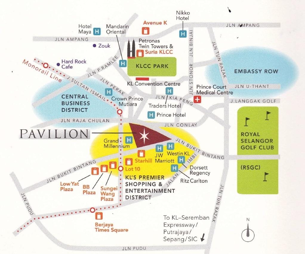 რუკა pavilion ცენტრი კუალა ლუმპურის